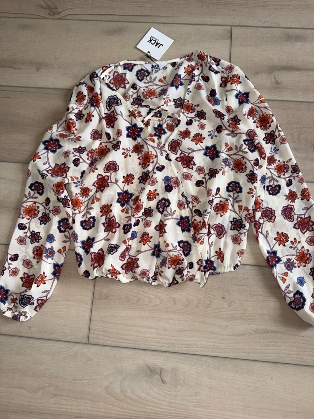 Jack by BB Dakota Cream Floral Long-Sleeve Peasant Blouse Womens XS NWT